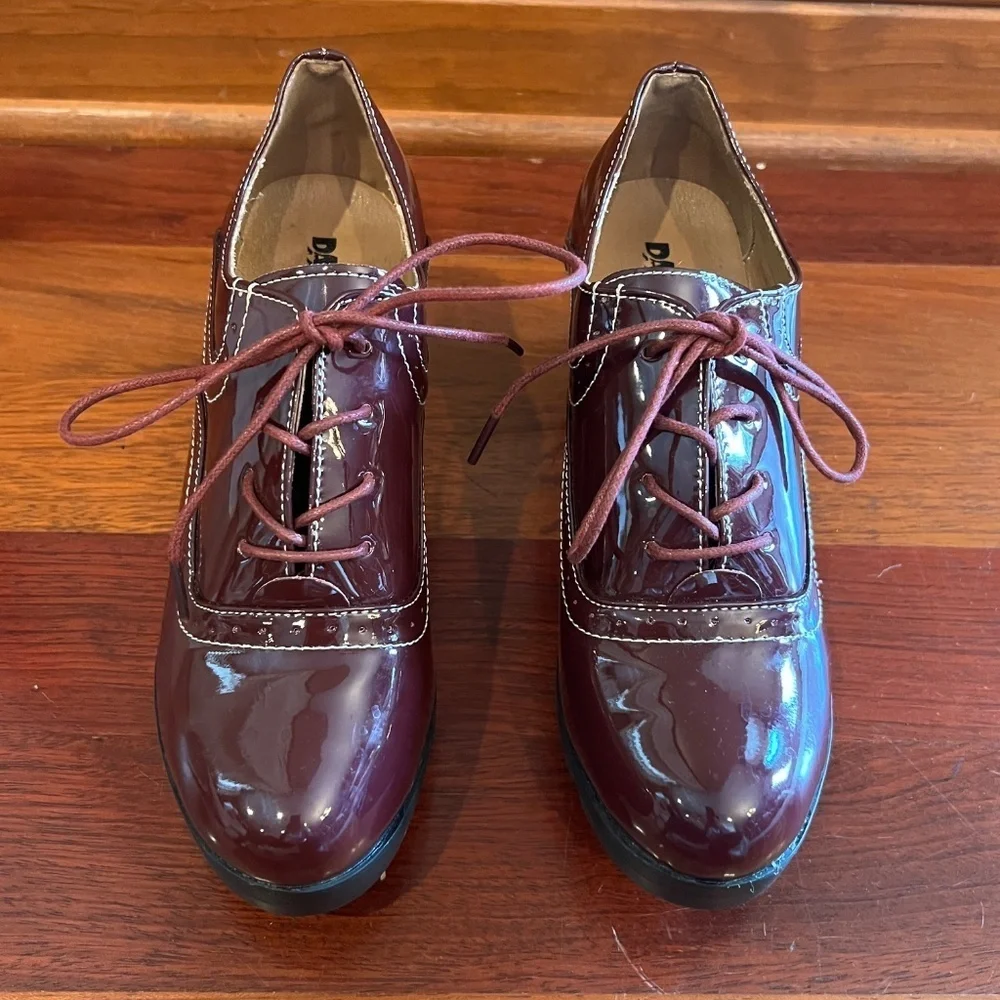 Dadawen Mary Jane Patent Burgundy Wine Leather Laced Heel Shoe, Size 38/40, 8